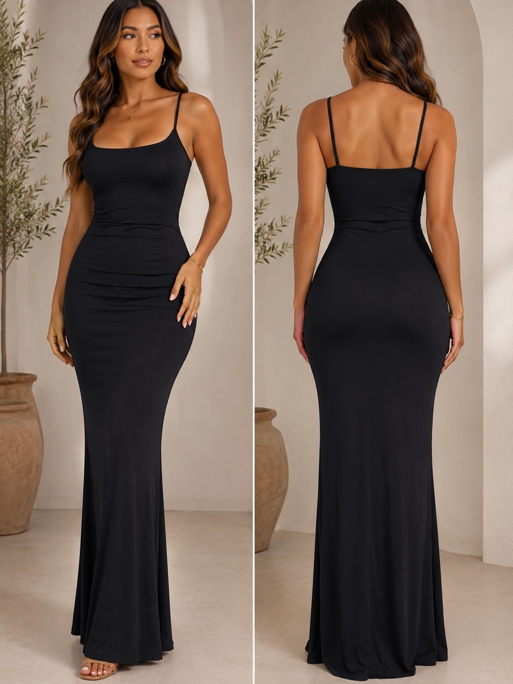 Elegant Black Spaghetti-Strap Maxi Dress